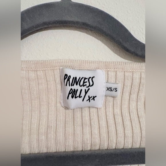 Princess Polly Ribbed Tie-Front Crop Top - Cream - Picture 4 of 6